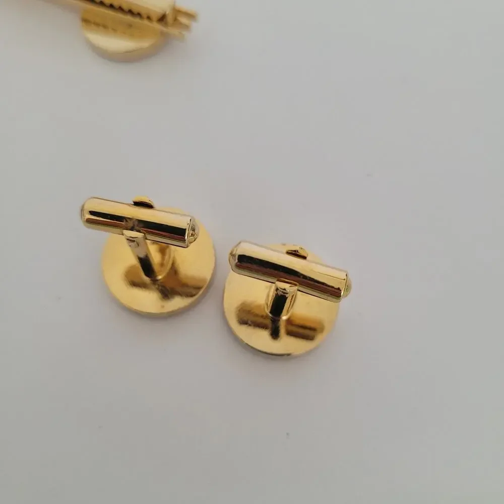 Unbranded Bar Clip‎ Cufflinks Set Gold Red Tone Round Bird Eagle?